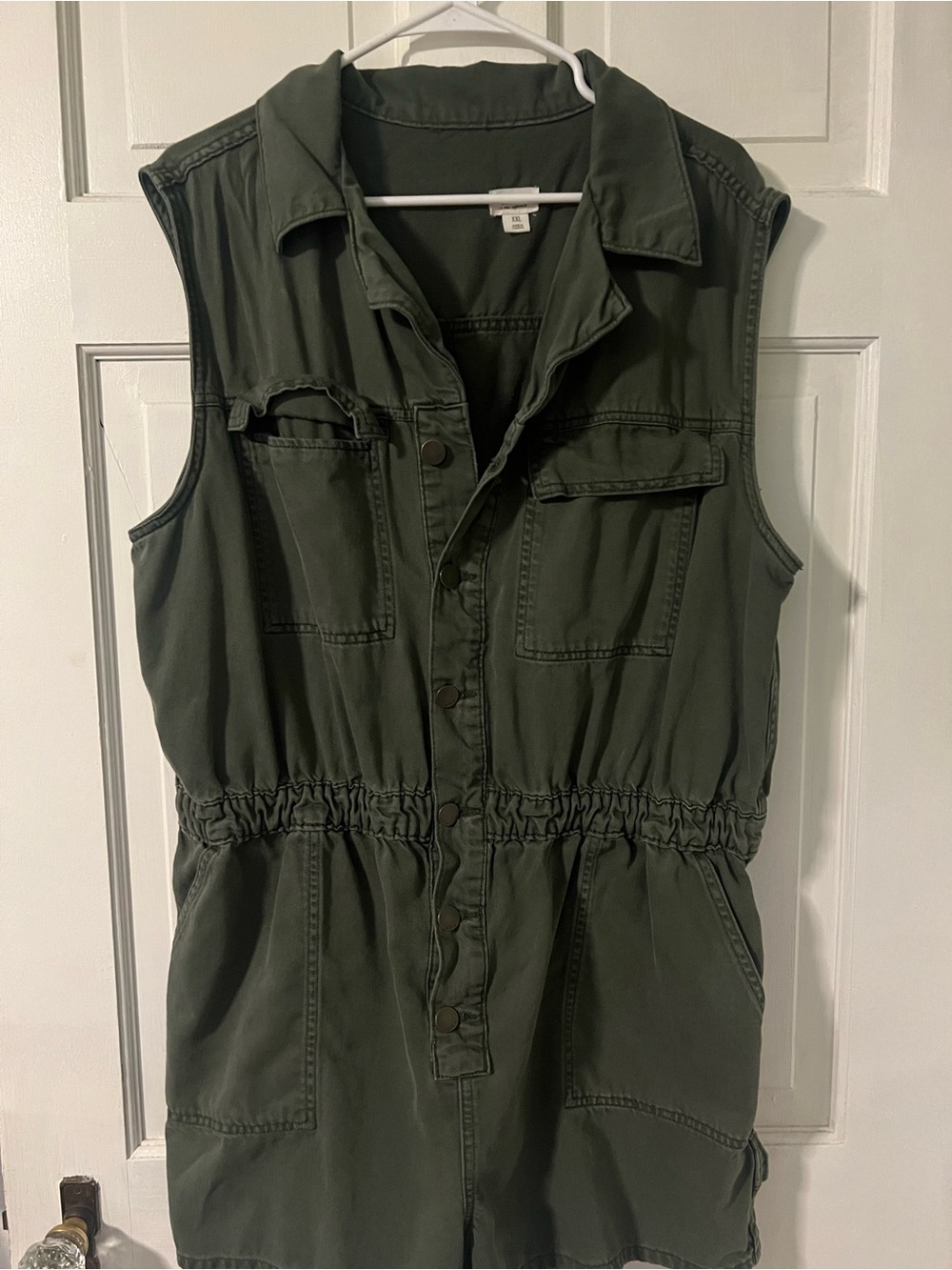 Sleeveless Olive Utility Romper - Women's Top